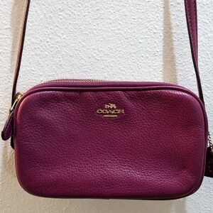 Coach Mini Double Zip Crossbody Burgundy Leather Purse